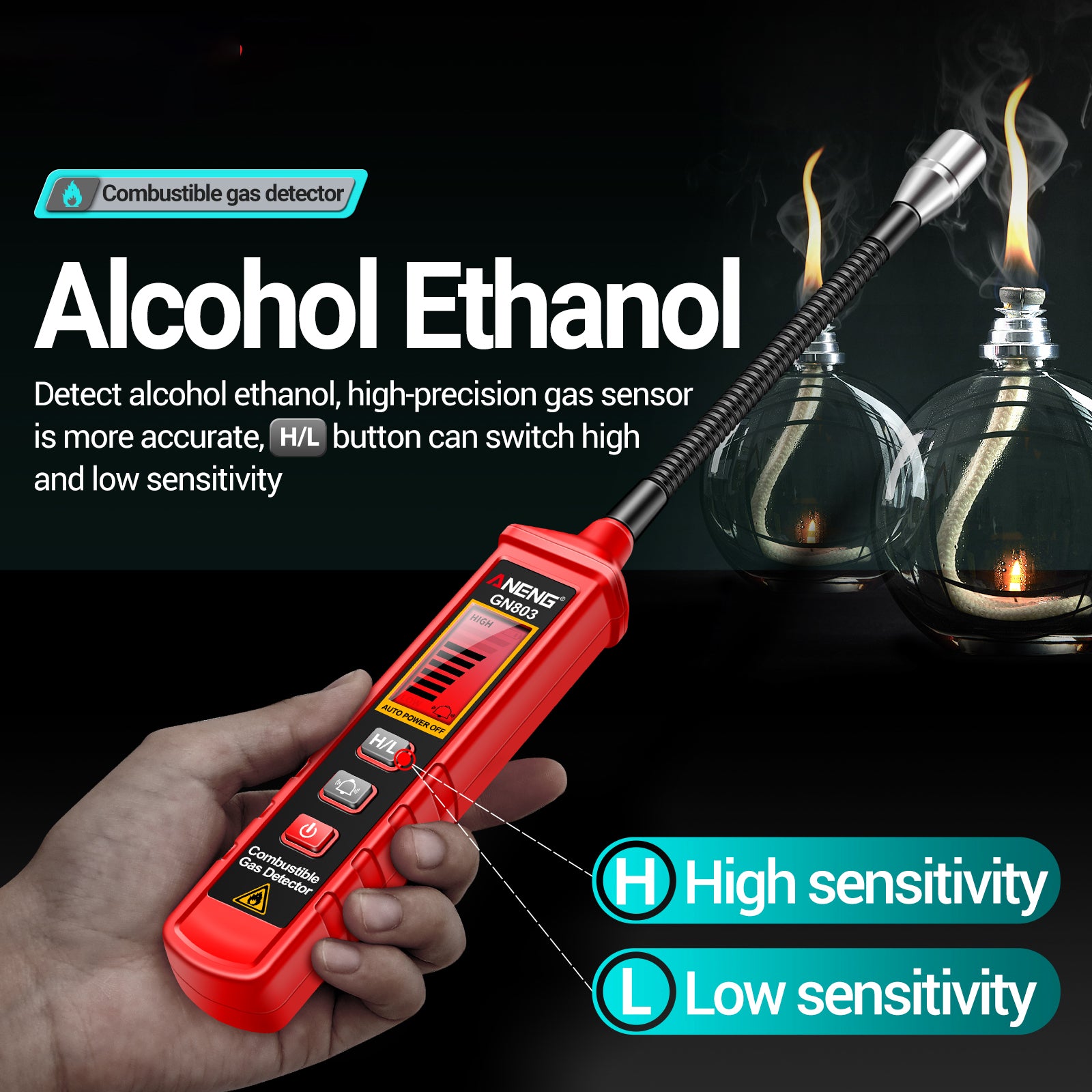 ANENG GN803 Combustible Gas Detector with Indicator Screen, Flexible Hose Methane Tester ANENG GN803 Combustible Gas Detector with Indicator Screen, Flexible Hose Methane Tester
